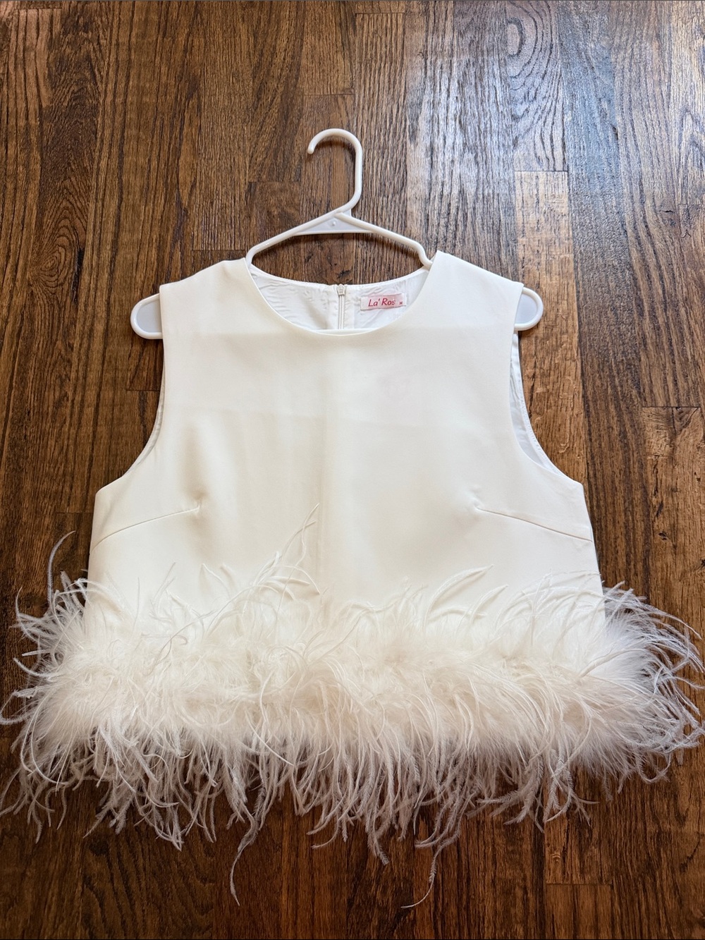Feather Trim Ivory Crop Top | NWT
